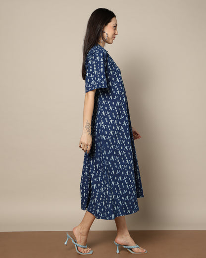 Indigo Dyed Dabu Hand Block Printed Long Dress