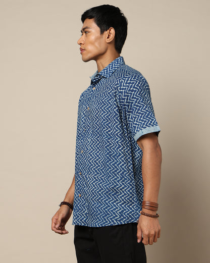 Men's Dabu Printed Indigo Dyed Shirt