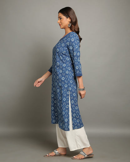 Indigo Dyed Dabu Hand Block Printed Long Kurta