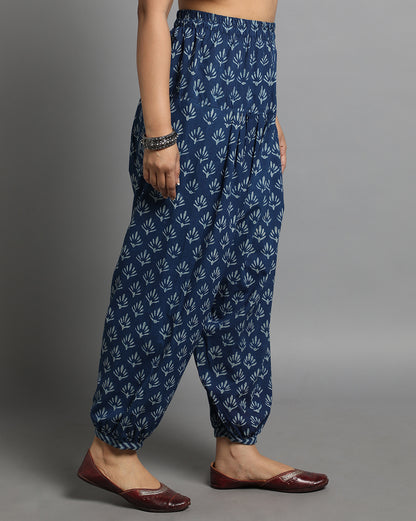 Indigo Dyed Dabu Printed Ghas Salwar