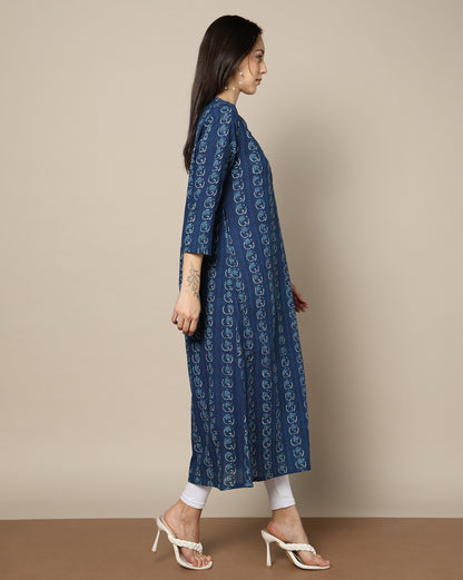Indigo Dyed Dabu Hand Block Printed Long Kurta