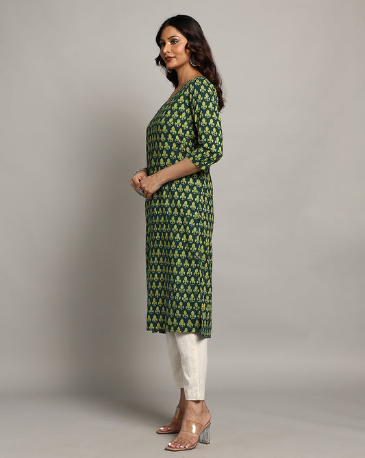 Indigo Nashpal Dyed Dabu Printed Cotton Long Kurta