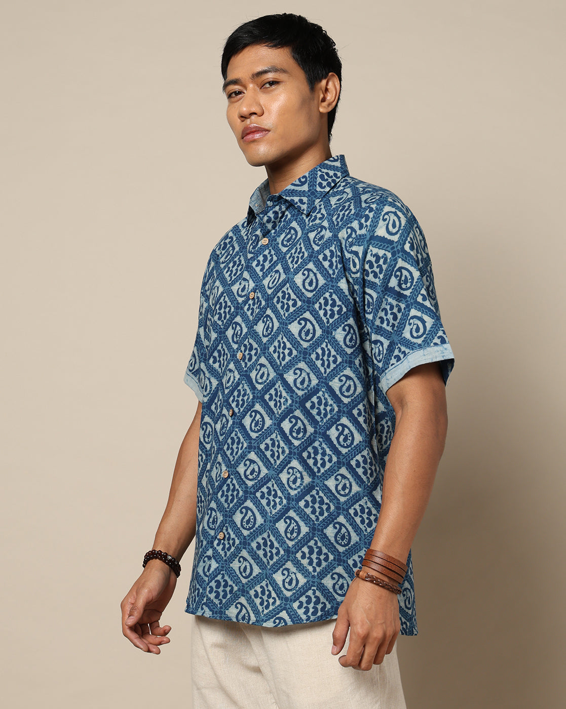 Men's Dabu Printed Indigo Dyed Shirt