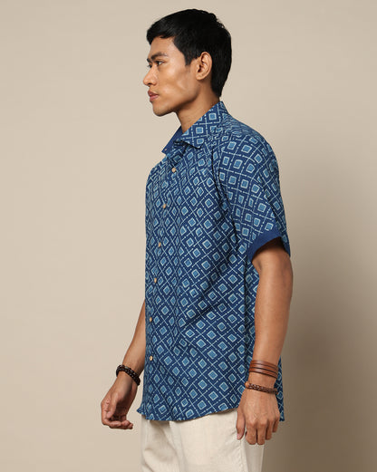 Men's Dabu Printed Indigo Dyed Shirt