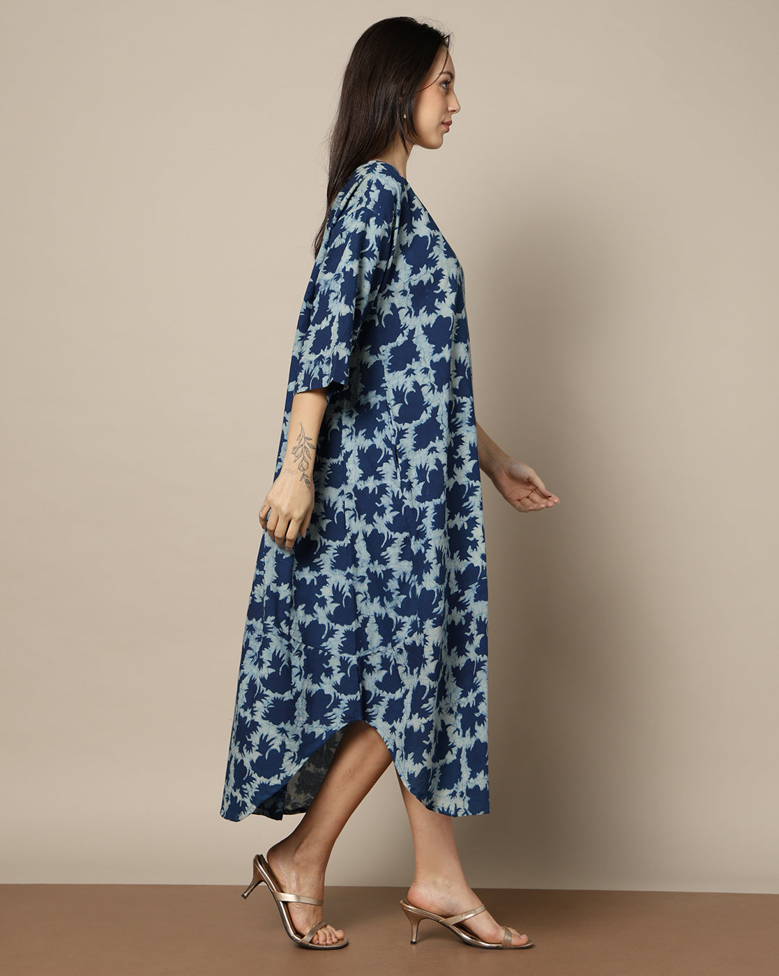 Indigo Dyed Dabu Hand Block Printed Free Size Dress