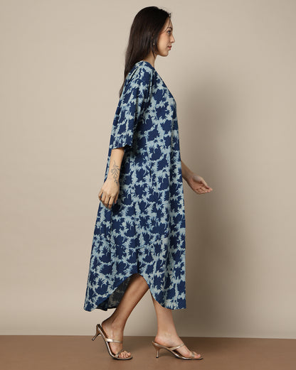 Indigo Dyed Dabu Hand Block Printed Free Size Dress