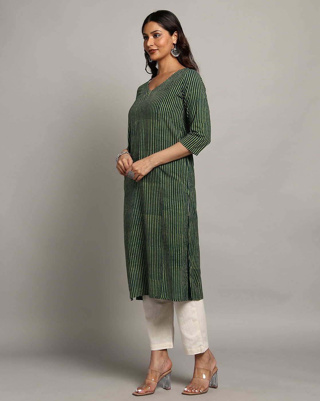 Indigo Nashpal Dyed Dabu Printed Cotton Long Kurta