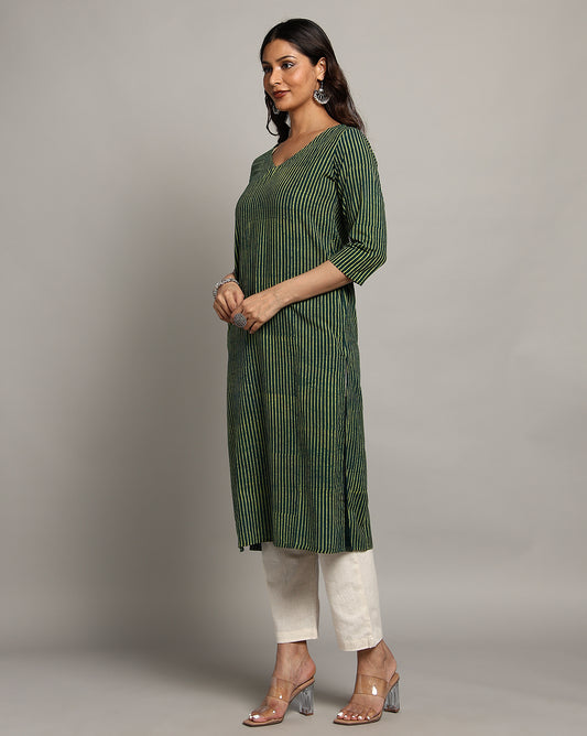 Indigo Nashpal Dyed Dabu Printed Cotton Long Kurta