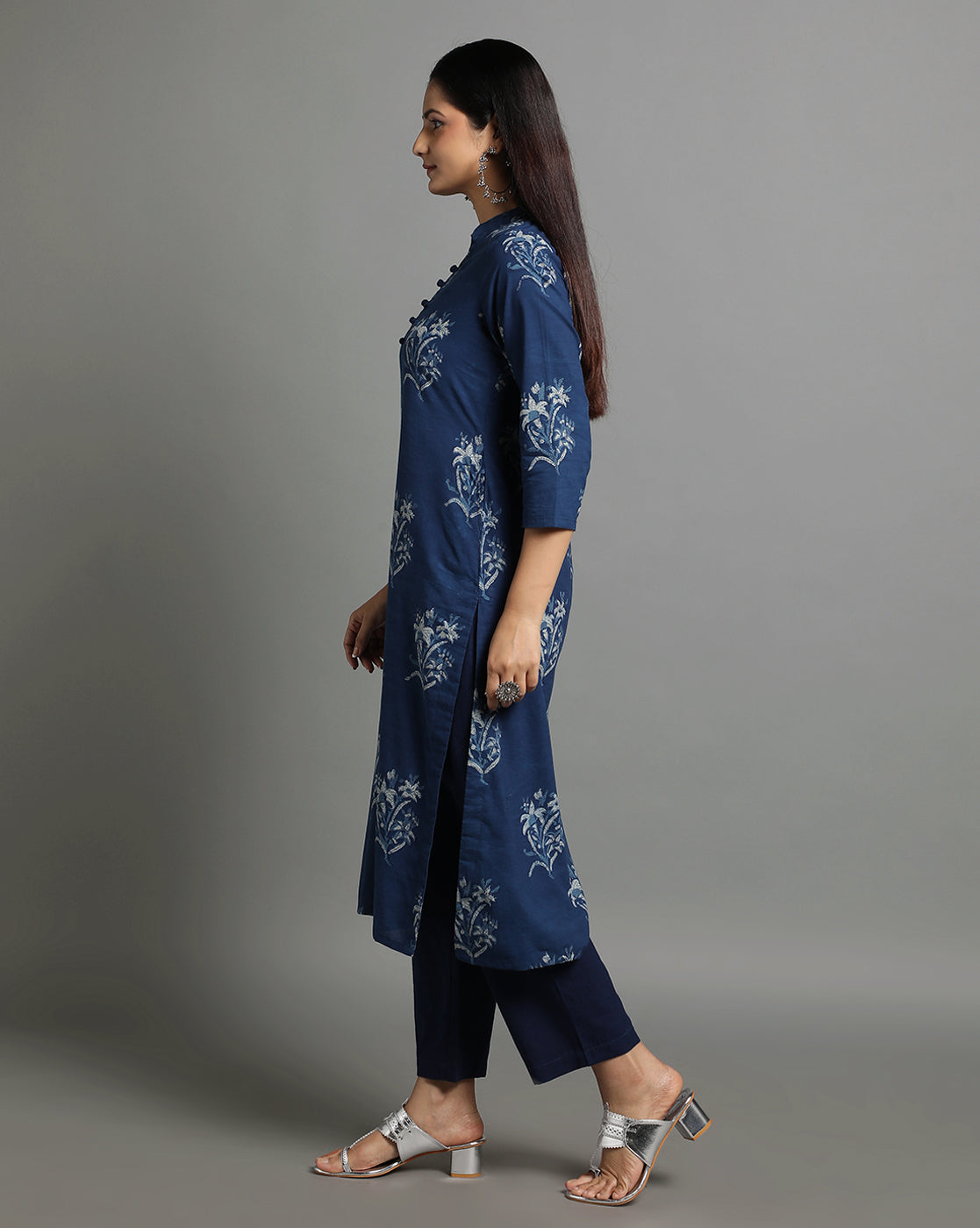 Indigo Dyed Dabu Hand Block Printed Long Kurta
