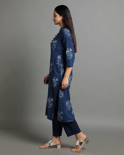 Indigo Dyed Dabu Hand Block Printed Long Kurta