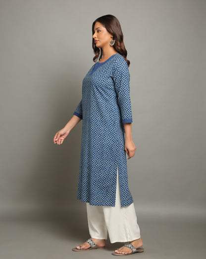Indigo Dyed Dabu Hand Block Printed Long Kurta