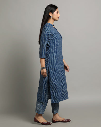Indigo Dyed Dabu Hand Block Printed Long Kurta