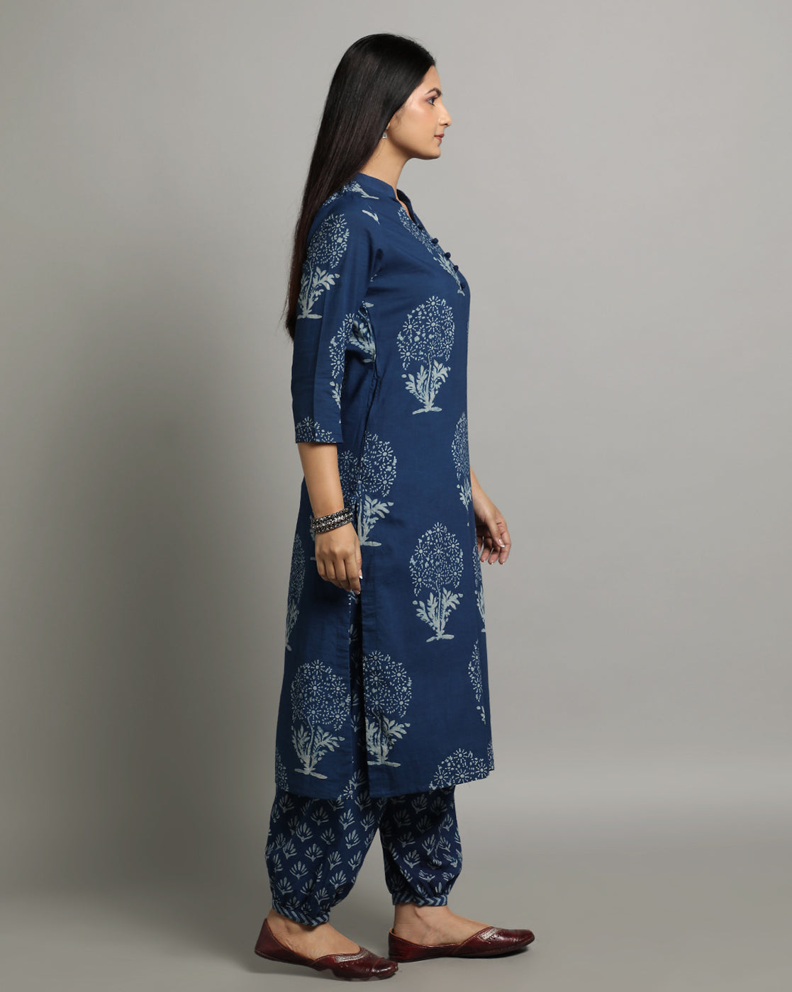 Indigo Dyed Dabu Hand Block Printed Long Kurta