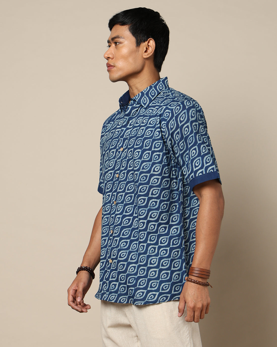 Men's Dabu Printed Indigo Dyed Shirt