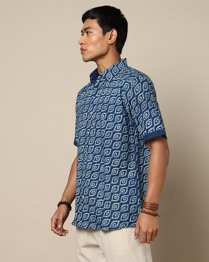 Men's Dabu Printed Indigo Dyed Shirt