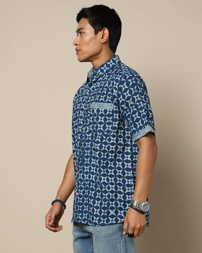 Men's Dabu Printed Indigo Dyed Shirt