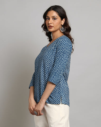 Indigo Dyed and Dabu Printed Top