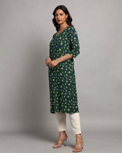 Indigo Nashpal Dyed Dabu Printed Cotton Long Kurta