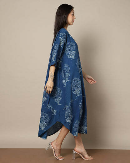 Indigo Dyed Dabu Hand Block Printed Free Size Dress