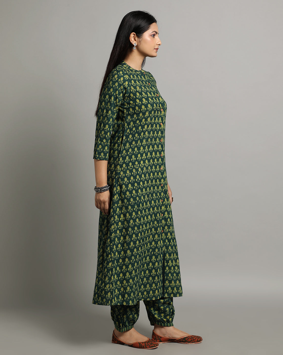 Indigo Nashpal Dyed Dabu Hand Block Printed Long Kurta
