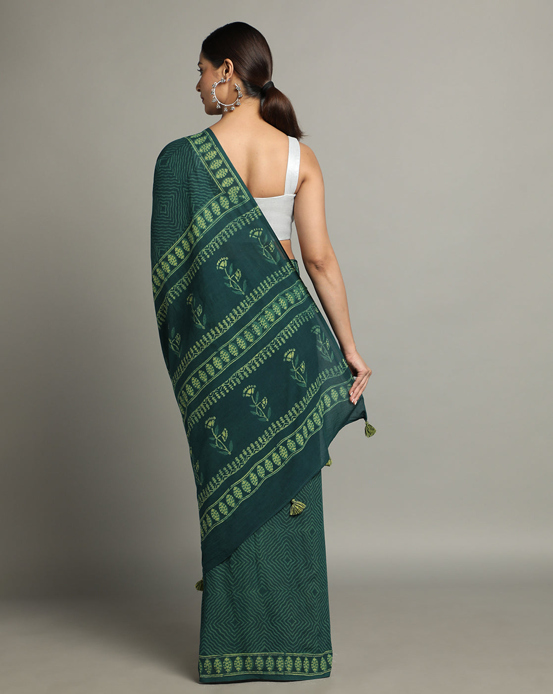 Natural Indigo Dyed Dabu Hand Block Printed Cotton Saree