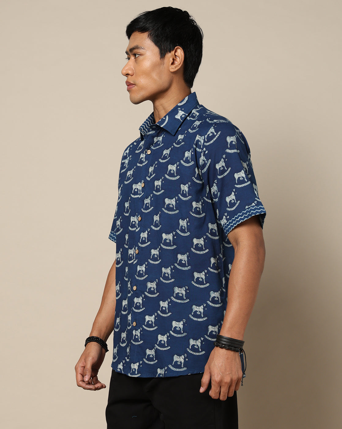 Men's Dabu Printed Indigo Dyed Shirt