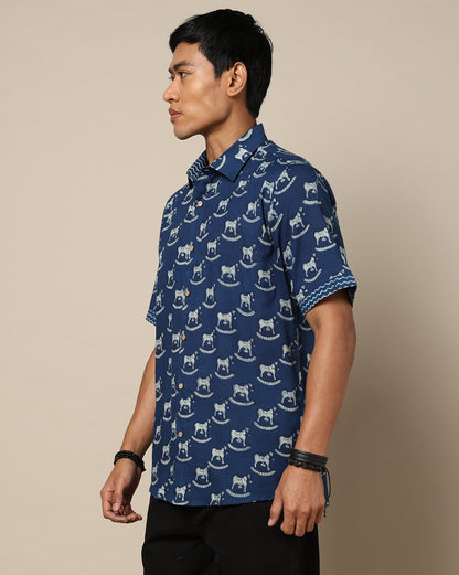 Men's Dabu Printed Indigo Dyed Shirt