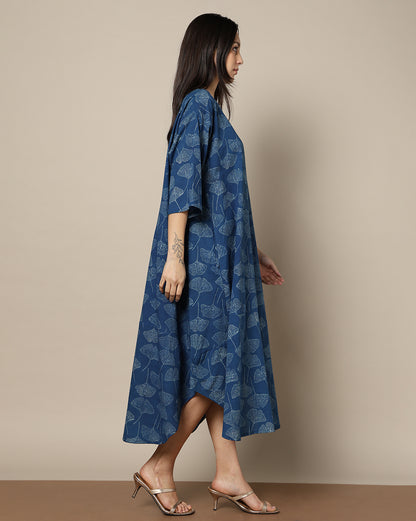 Indigo Dyed Dabu Hand Block Printed Free Size Dress