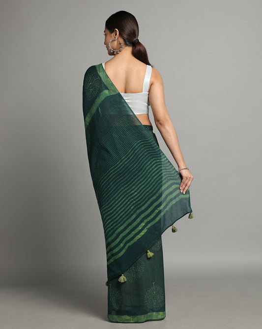 Natural Indigo Dyed Dabu Hand Block Printed Cotton Saree