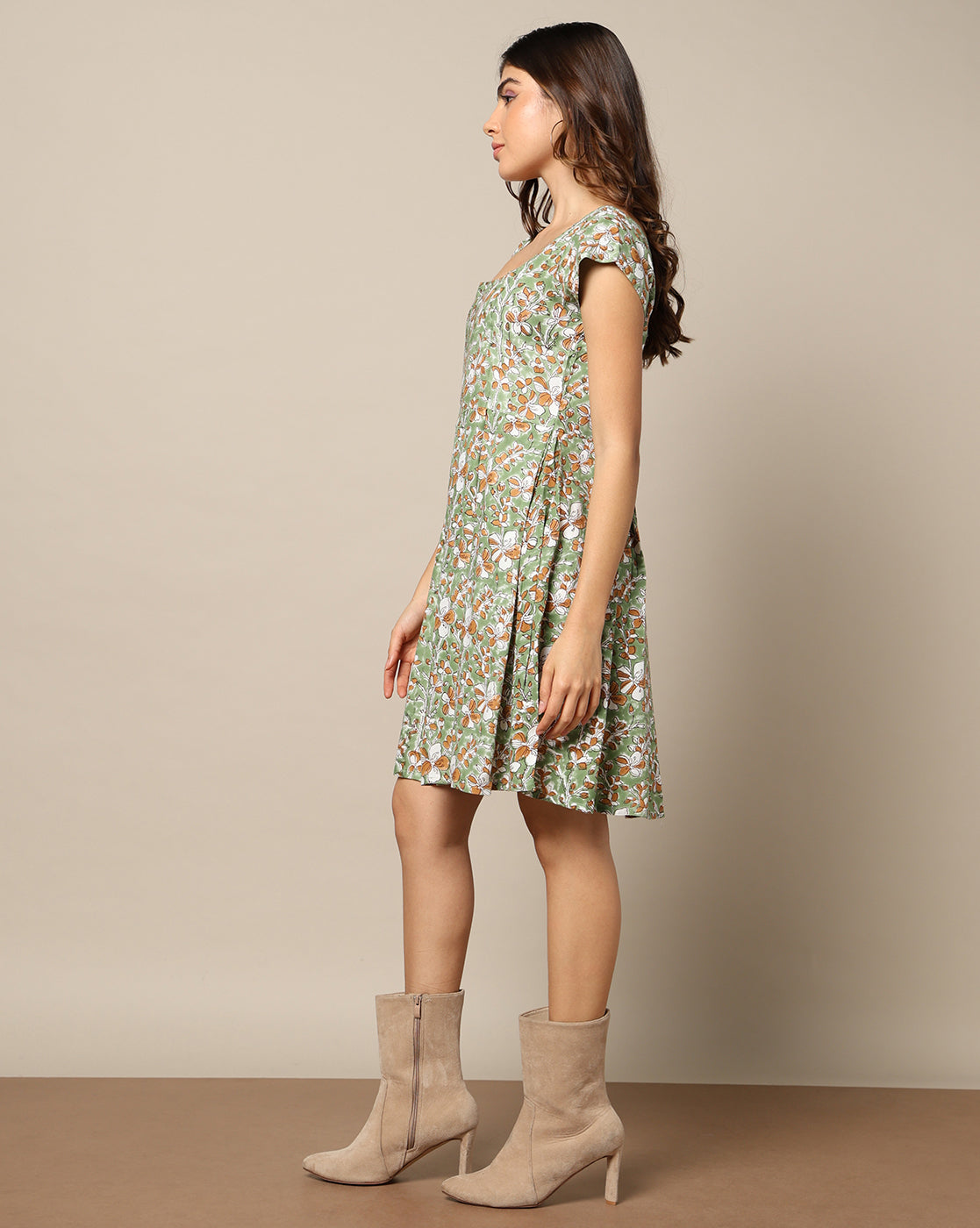 Natural Dyed Hand Block Printed Short Dress Short Sleeves