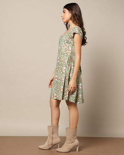 Natural Dyed Hand Block Printed Short Dress Short Sleeves