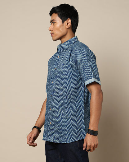 Men's Dabu Printed Indigo Dyed Shirt