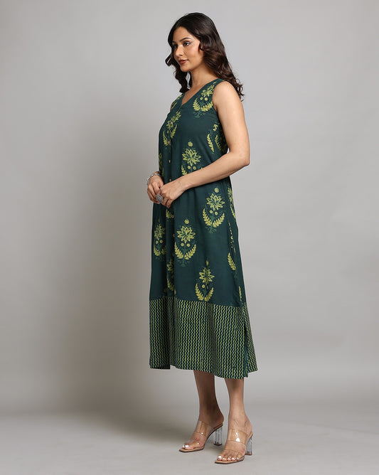 Indigo Nashpal Dyed Dabu Printed Sleeveless Dress