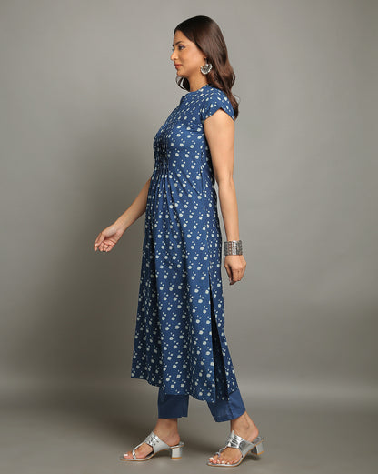 Indigo Dyed Dabu Hand Block Printed Long Kurta