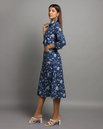 Indigo Dyed Dabu Printed Parizaal Long Dress