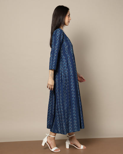 Indigo Dyed Dabu Hand Block Printed Long Dress