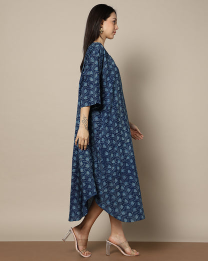 Indigo Dyed Dabu  Hand Block Printed Free Size Dress