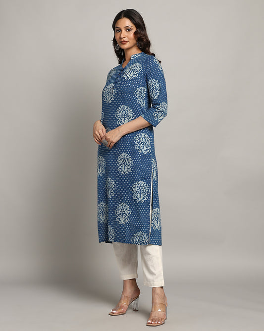 Indigo Dyed Dabu Printed Cotton Long Kurta
