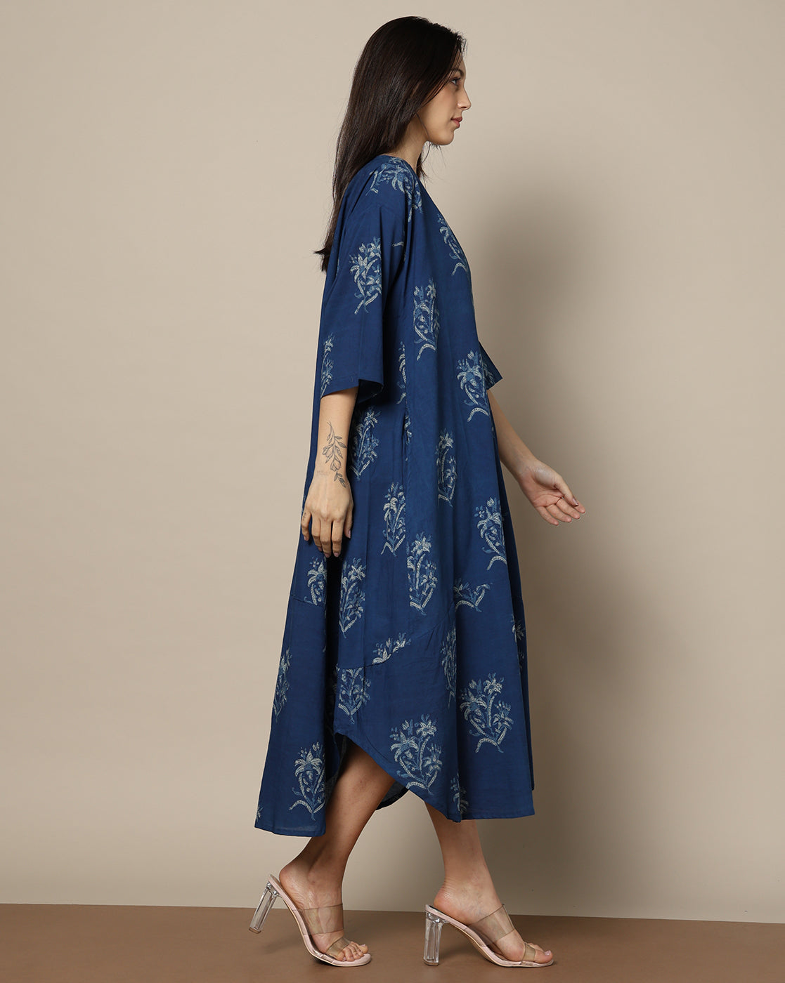 Indigo Dyed Dabu Hand Block Printed Free Size Dress