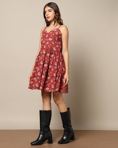 Natural Dyed Hand Block Printed Short Dress (Skater or Spaghetti)