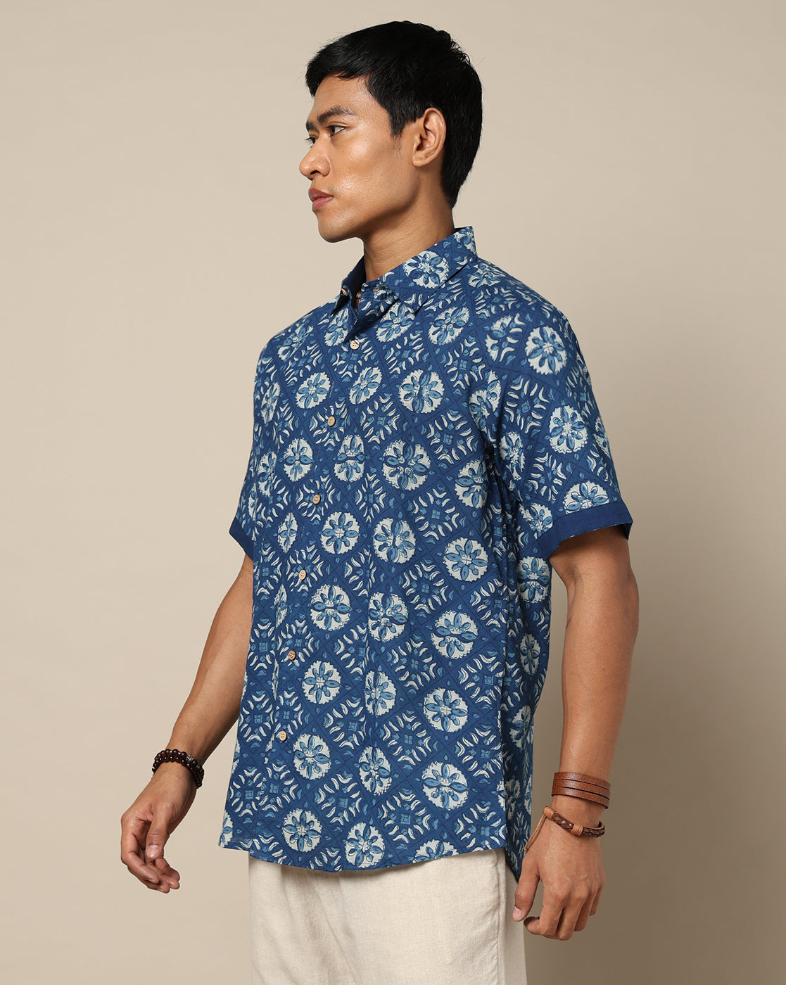 Men's Dabu Printed Indigo Dyed Shirt