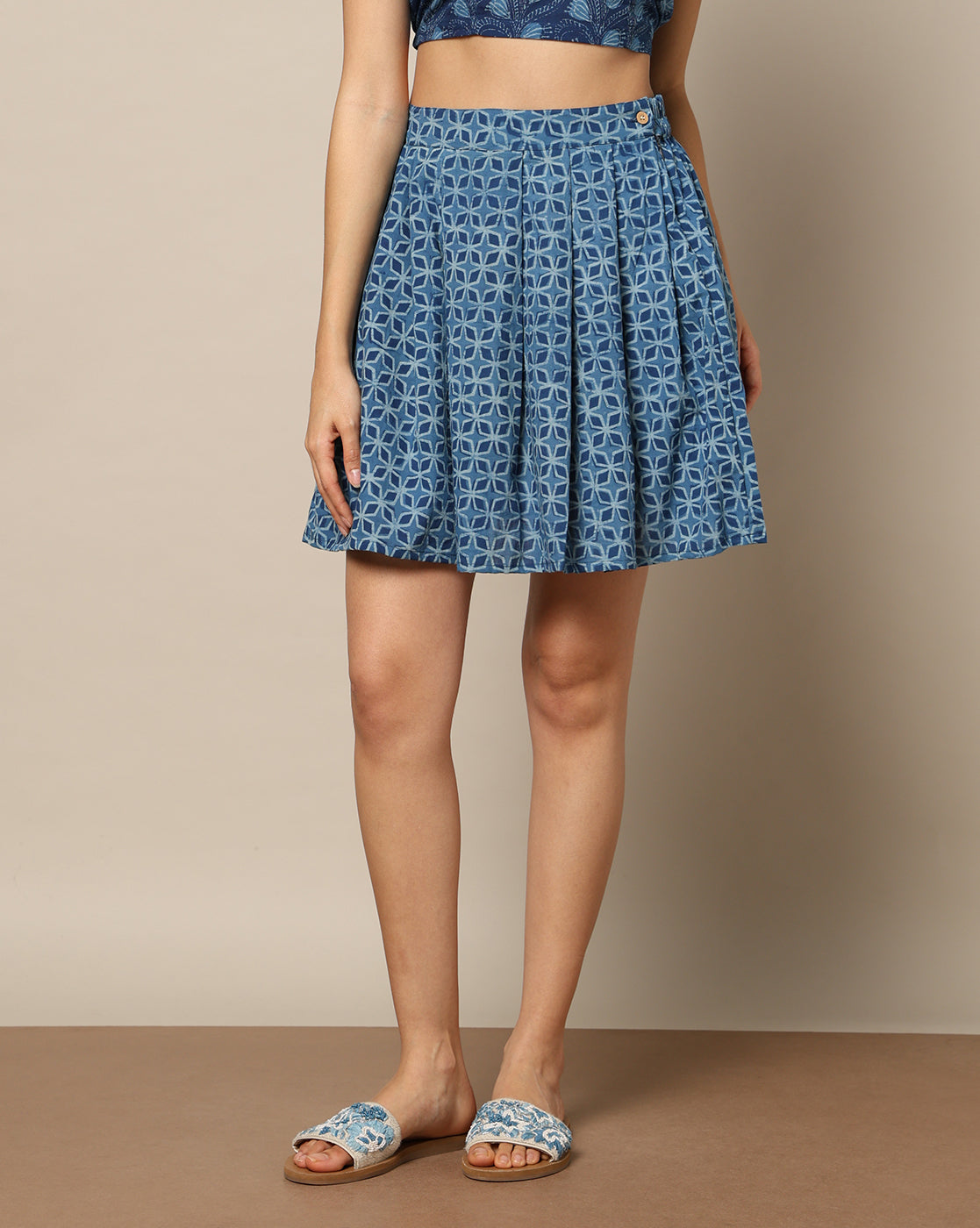 Natural Indigo Dyed Dabu Hand Block Printed Short Skirt