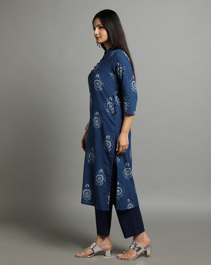 Indigo Dyed Dabu Hand Block Printed Long Kurta