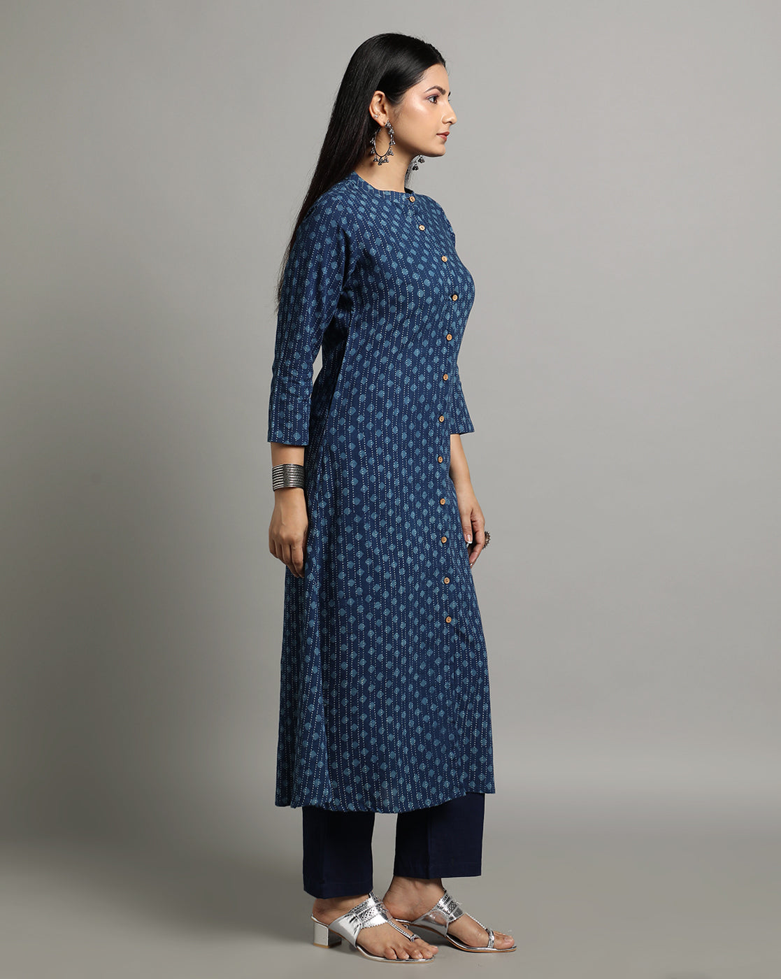Indigo Dyed Dabu Hand Block Printed Long Kurta