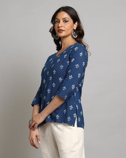 Indigo Dyed and Dabu Printed Top