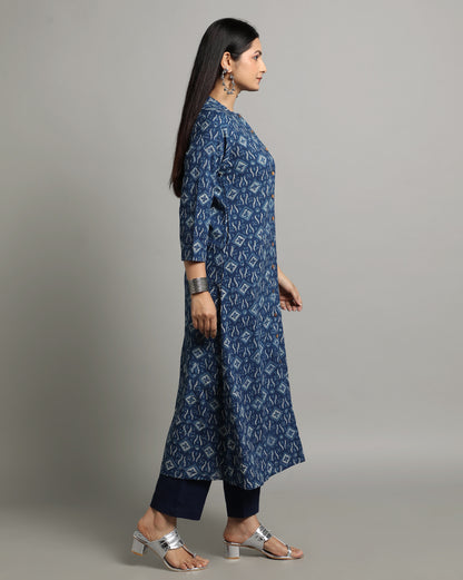 Indigo Dyed Dabu Hand Block Printed Long Kurta