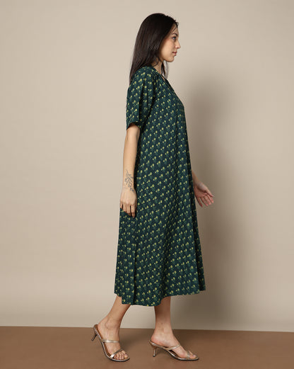 Indigo Nashpal Dyed Dabu Hand Block Printed Long Dress