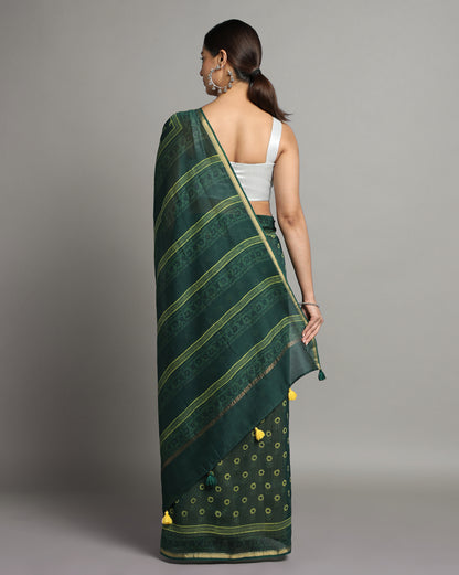 Natural Indigo Dyed Dabu Hand Block Printed Chanderi Saree