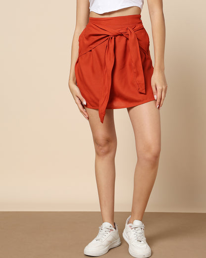 Mauve Dyed Cotton Moss Short Skirt