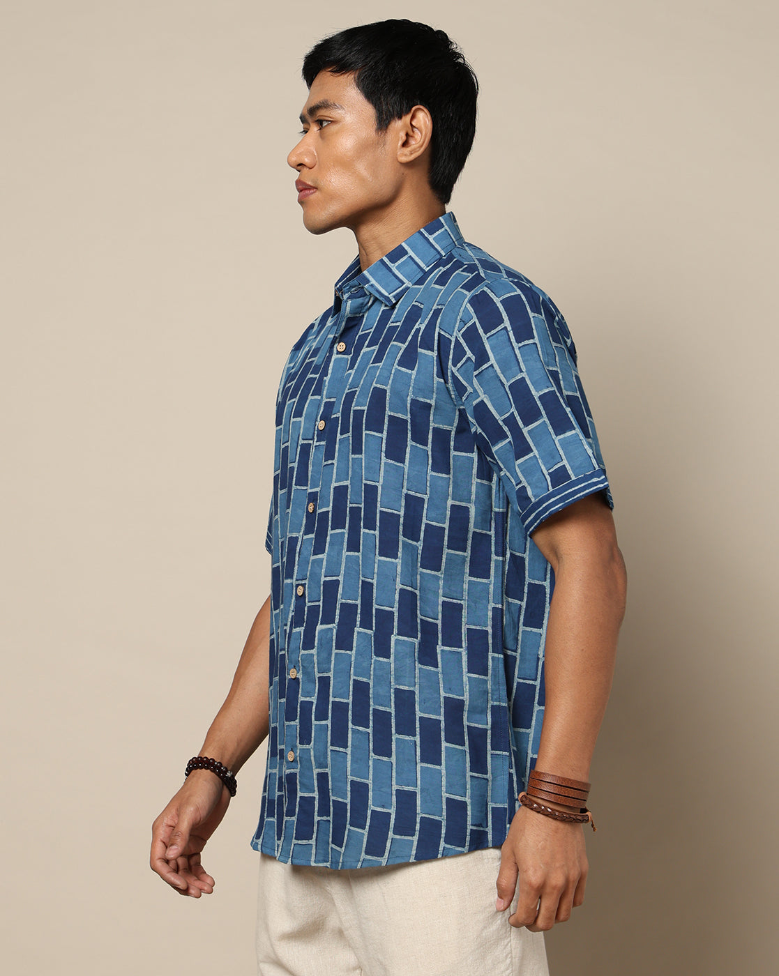 Men's Dabu Printed Indigo Dyed Shirt
